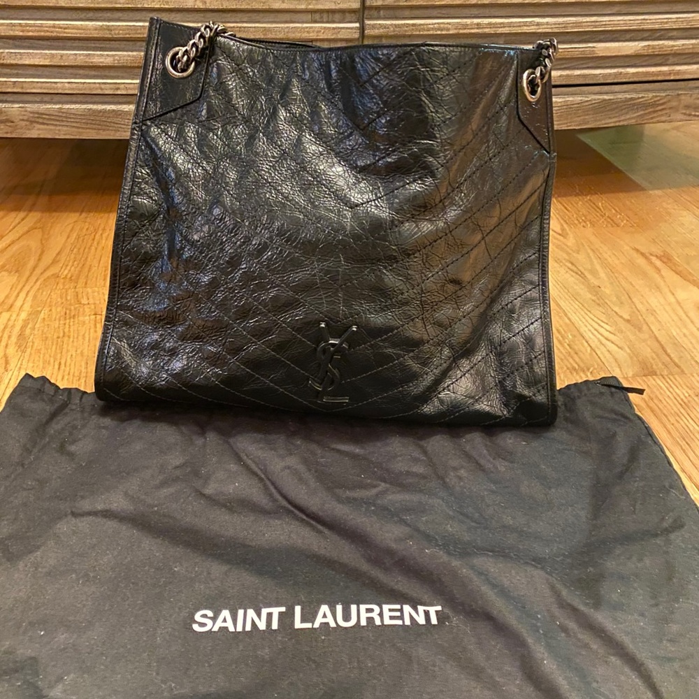 YSL Niki Large Crinkled Shopper Tote Bag (NEW)